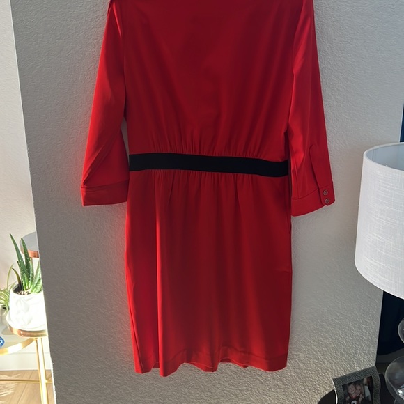 NY&CO Red Stretchy Shirt Dress with Black Band Accent - Picture 5 of 6
